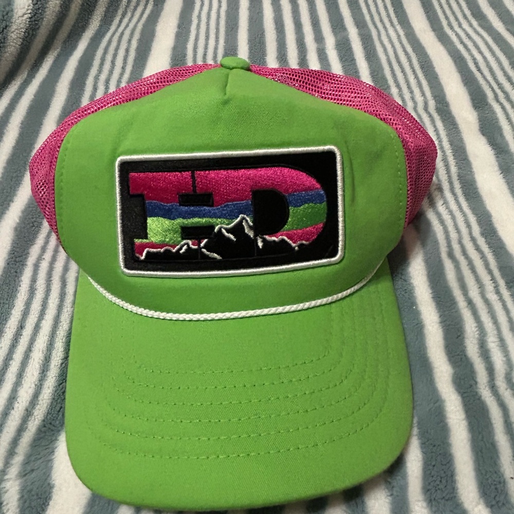 Green and Pink Snapback Hat with Curved Bill